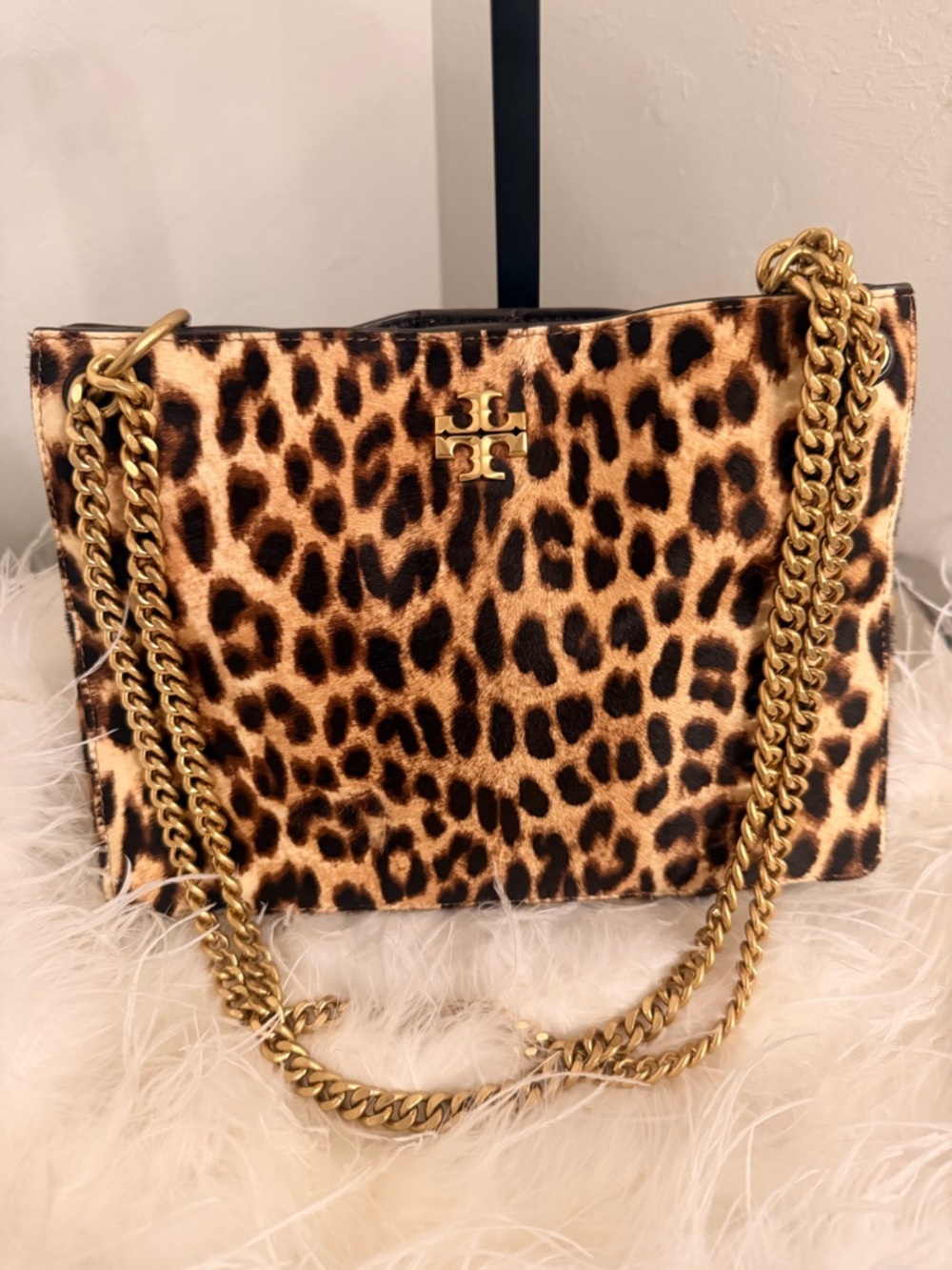Tory Burch Leopard Print Chain Shoulder Bag with Gold Hardware